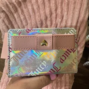 Juicy Couture Silver Holographic Wallet with Pink Bow
